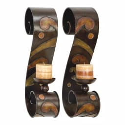 LITTON LANE 19 in. Scrolled Iron Candle Sconces with Metallic Brown Finish (Pair) thumbnail 4
