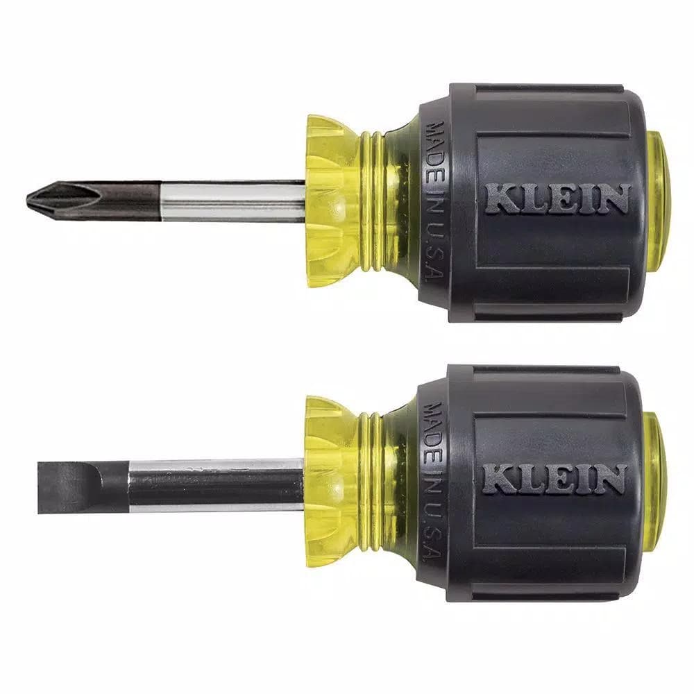 Klein Tools 2-Piece Stubby Screwdriver Set with Cushion Grip Handles - Phillips and Cabinet Tip