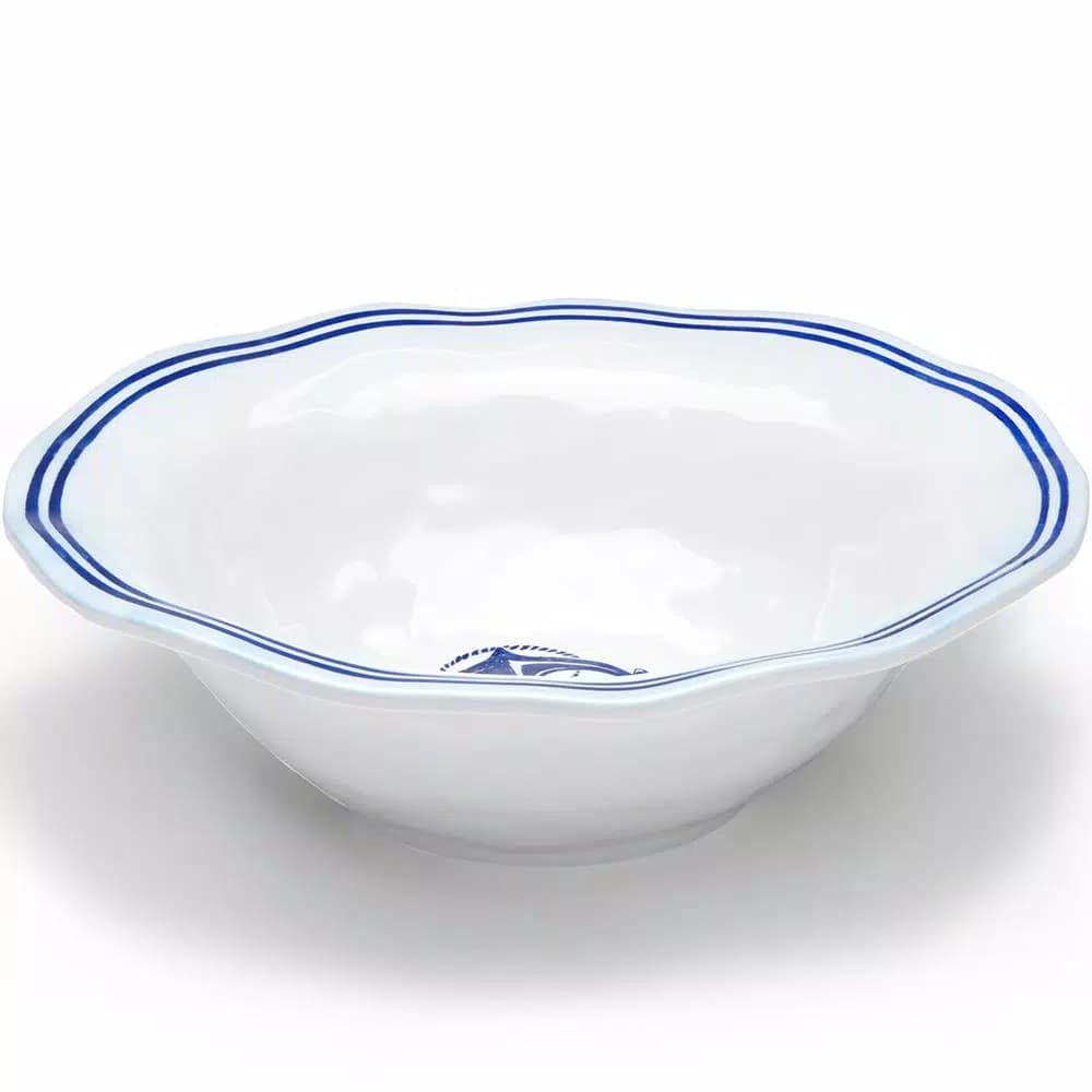 Q Squared Portsmouth 12 in. Melamine Serving Bowl - Coastal Blue Anchor & Compass Design
