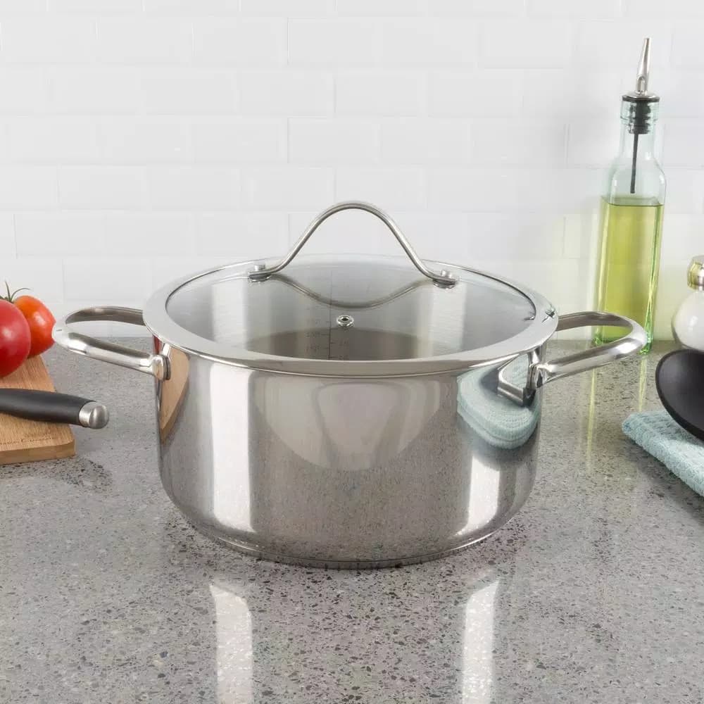 Classic Cuisine 6 Qt. Stainless Steel Stock Pot with Tempered Glass Lid