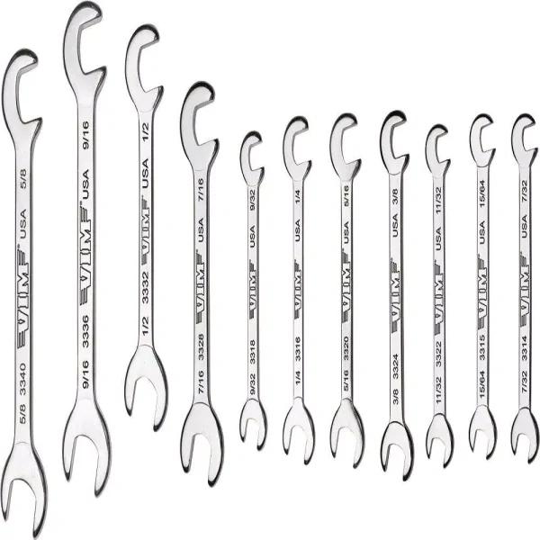VIM Tools 11-Piece Miniature Open End Angle Wrench Set with Plastic Roll Pouch