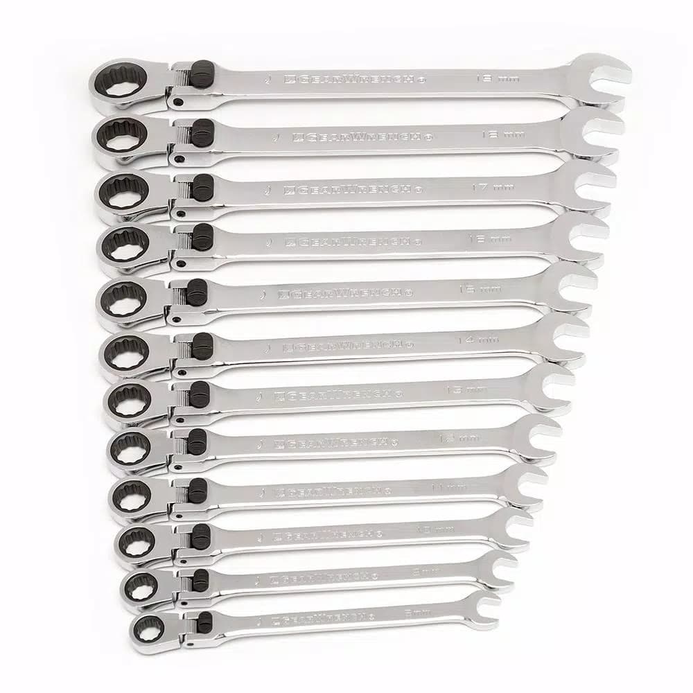 GEARWRENCH 12-Piece Metric Flex-Head Ratcheting Combination Wrench Set with Roll Pouch