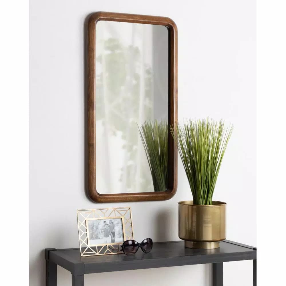 Kate and Laurel Pao Classic Walnut Brown Solid Wood Rectangle Accent Mirror, 16.73 x 31.5 in