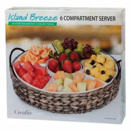 Unbranded CreativeWare Island Breeze 6-Compartment Ceramic Stoneware Server with Water Hyacinth Basket thumbnail 6