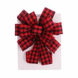Santaland Red Holiday Plaid Burlap Christmas Tree Topper Bow, 11 in. x 31 in. thumbnail 1
