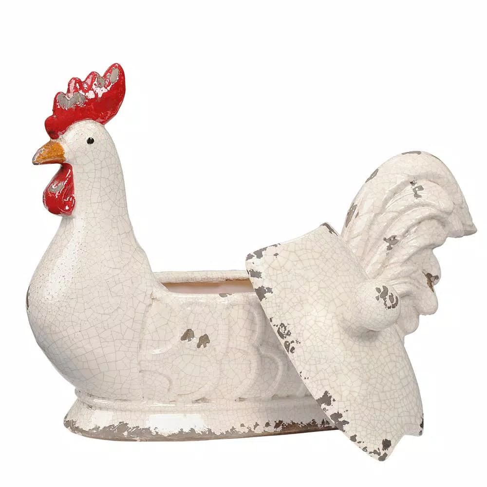 3R Studios 20 in. Stoneware Rooster Decorative Container with Lid - Farmhouse Style
