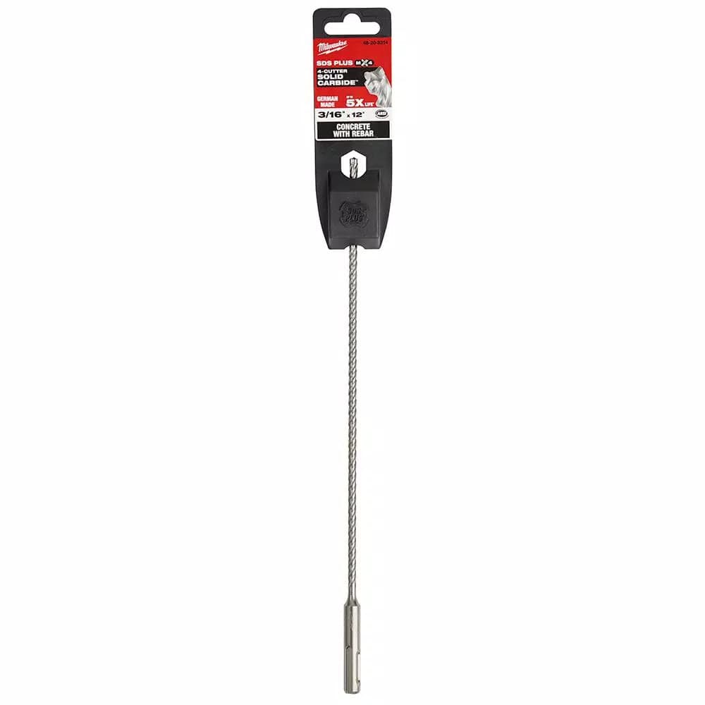 Milwaukee MX4 SDS-Plus 4-Cutter Carbide Drill Bit, 3/16 in. x 12 in.