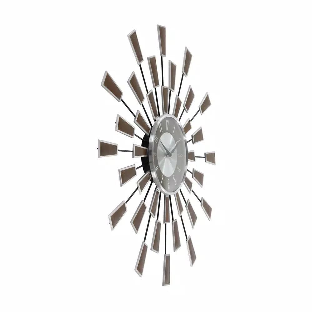 LITTON LANE 22 in. Modern Sunburst Round Wall Clock with Black Iron Rays and Brown Tips