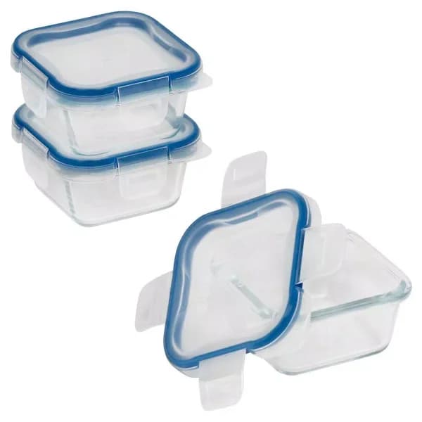 Snapware Total Solutions 1-Cup Glass Square Food Storage Container Set, 6-Piece (3 Containers with Lids)