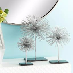 LITTON LANE Set of 3 Metal Starburst Sculptures with Stand - Silver and Black Iron Wire Decor thumbnail 7