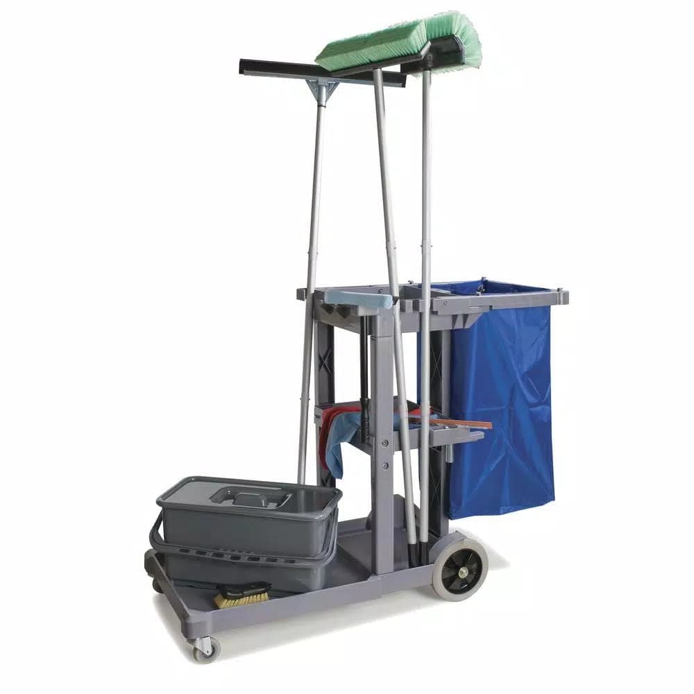 Carlisle 300 lb. Capacity Long Platform Janitor Cart with 5th Wheel and 25 Gal. Nylon Bag