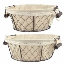 Stonebriar Collection 12 in. x 5 in. Iron Decorative Baskets with Fabric Lining and Wooden Handles, 2-Pack thumbnail 3