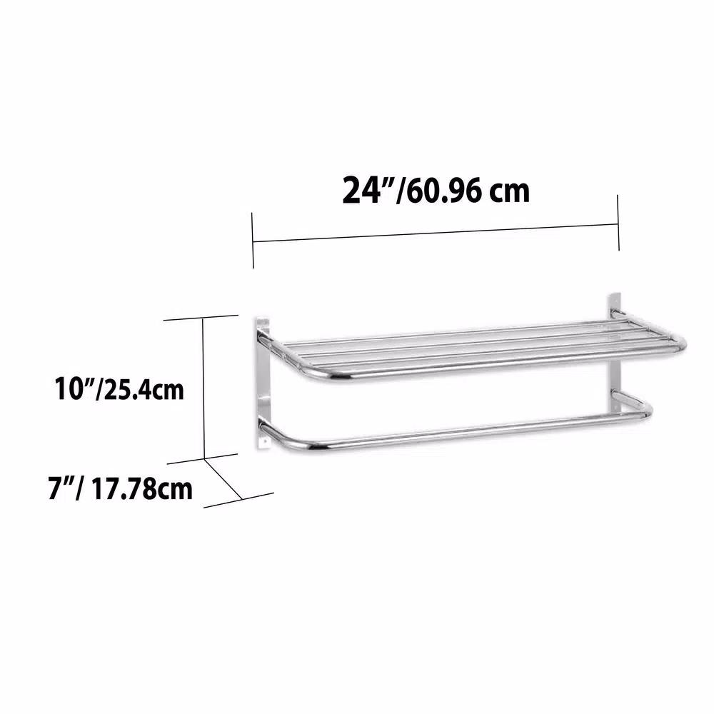 Unbranded Chrome Plated Steel 1-Bar Wall Mount Towel Rack and Bathroom Shelf
