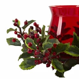 Nearly Natural 6.5 in. Holly Berry Candelabrum - Red and Green Holiday Tabletop Decor thumbnail 2