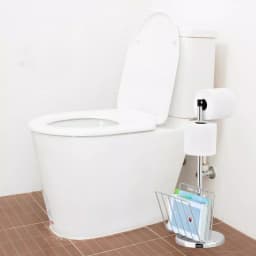 Furinno Wayar Freestanding Toilet Paper Holder and Magazine Rack with Storage, Silver thumbnail 2