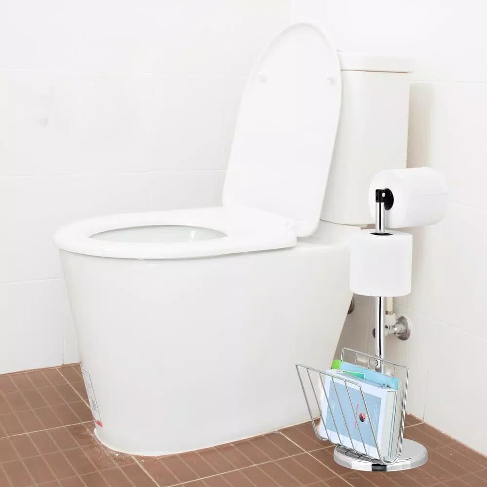 Furinno Wayar Freestanding Toilet Paper Holder and Magazine Rack with Storage, Silver