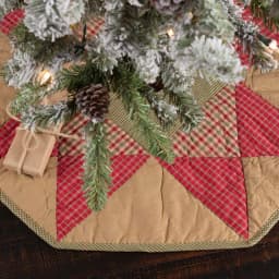VHC Brands 21 in. Dolly Star Natural Tan Primitive Christmas Tree Skirt, Cotton Patchwork thumbnail 4