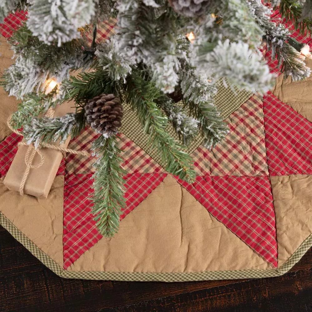 VHC Brands 21 in. Dolly Star Natural Tan Primitive Christmas Tree Skirt, Cotton Patchwork