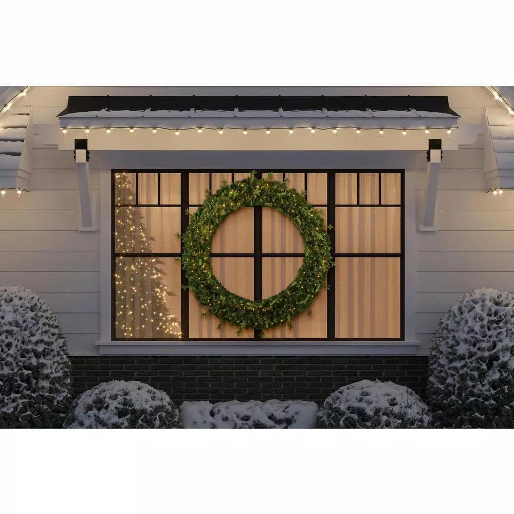 Home Accents Holiday 60 in. Jackson Noble Fir Artificial Wreath with 300 Warm White LED Micro Dot Lights