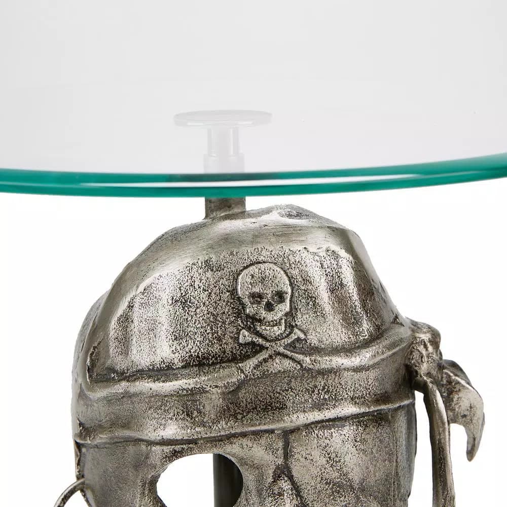 Mind Reader The Mind Reader 12 in. Silver Iron Pirate Head Cake Stand with Glass Top