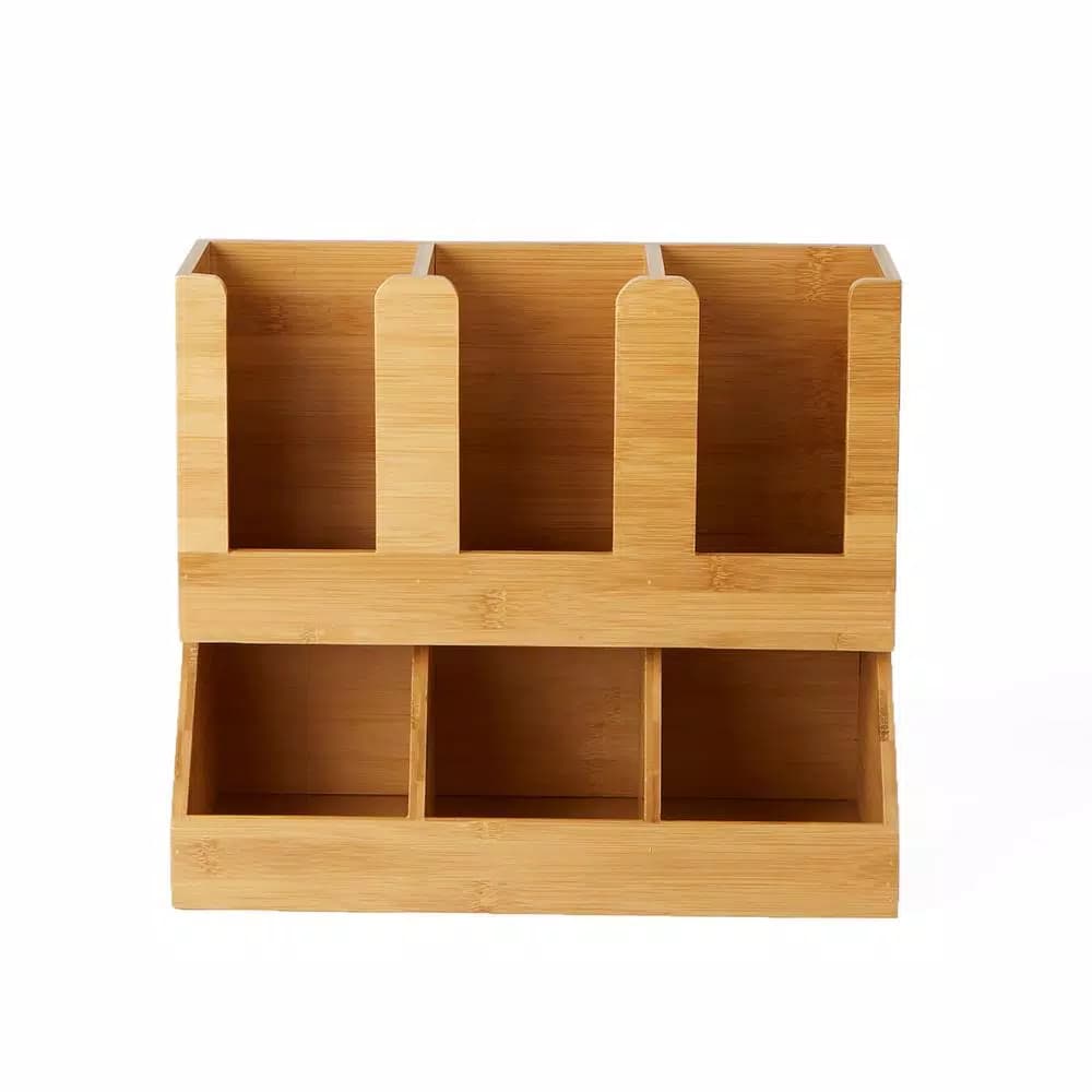 Mind Reader 6-Compartment Bamboo Coffee Condiment and Cup Organizer - Brown