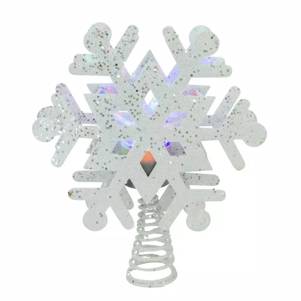 Northlight 12 in. Lighted White Snowflake Christmas Tree Topper with Rotating LED Projector