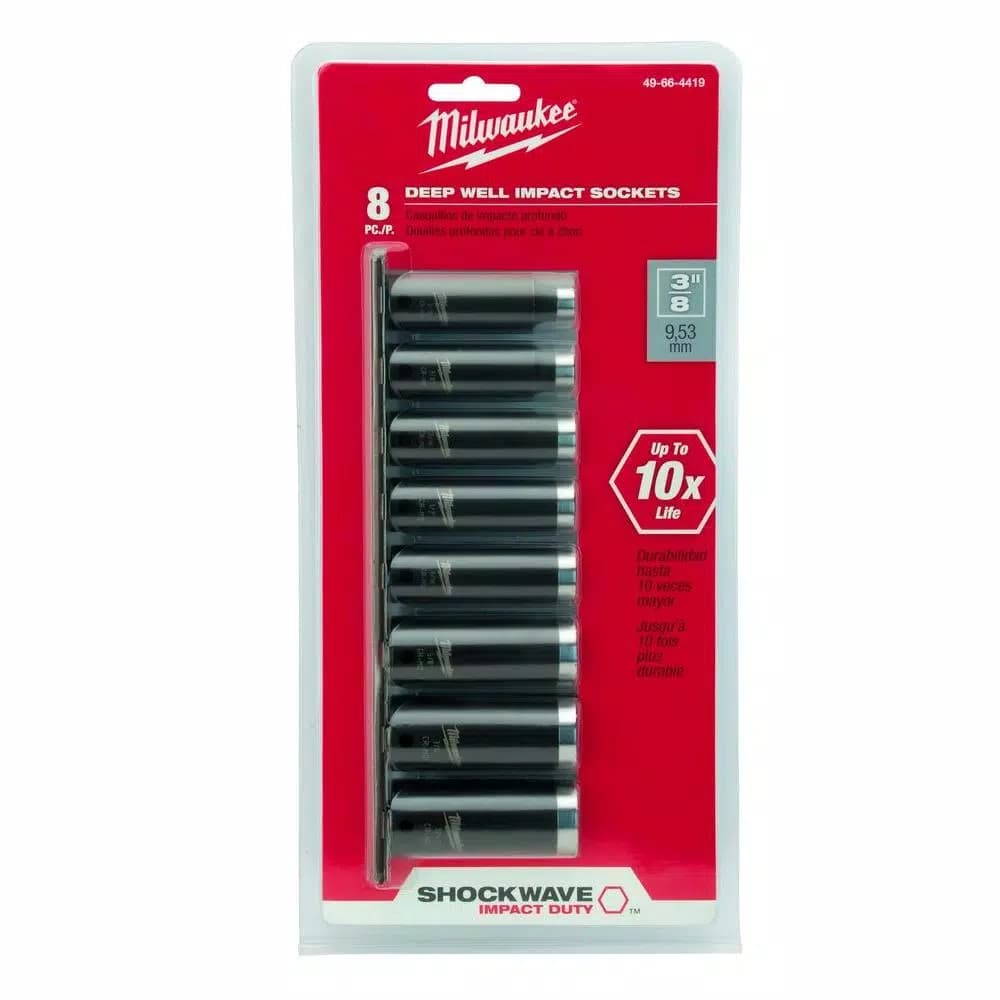 Milwaukee SHOCKWAVE 3/8 in. Drive SAE Deep Well Impact Socket Set, 8-Piece