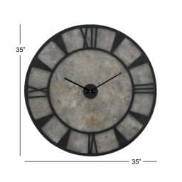 LITTON LANE 35 in. Modern Industrial Round Wall Clock - Matte Black Iron and Stone Gray Wood thumbnail 4