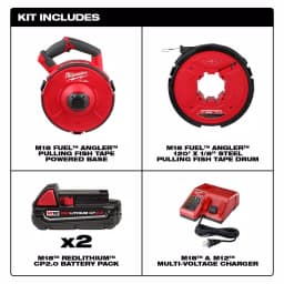 Milwaukee M18 FUEL Angler 120 ft. Steel Pulling Fish Tape Kit with (2) 2.0 Ah Batteries thumbnail 2
