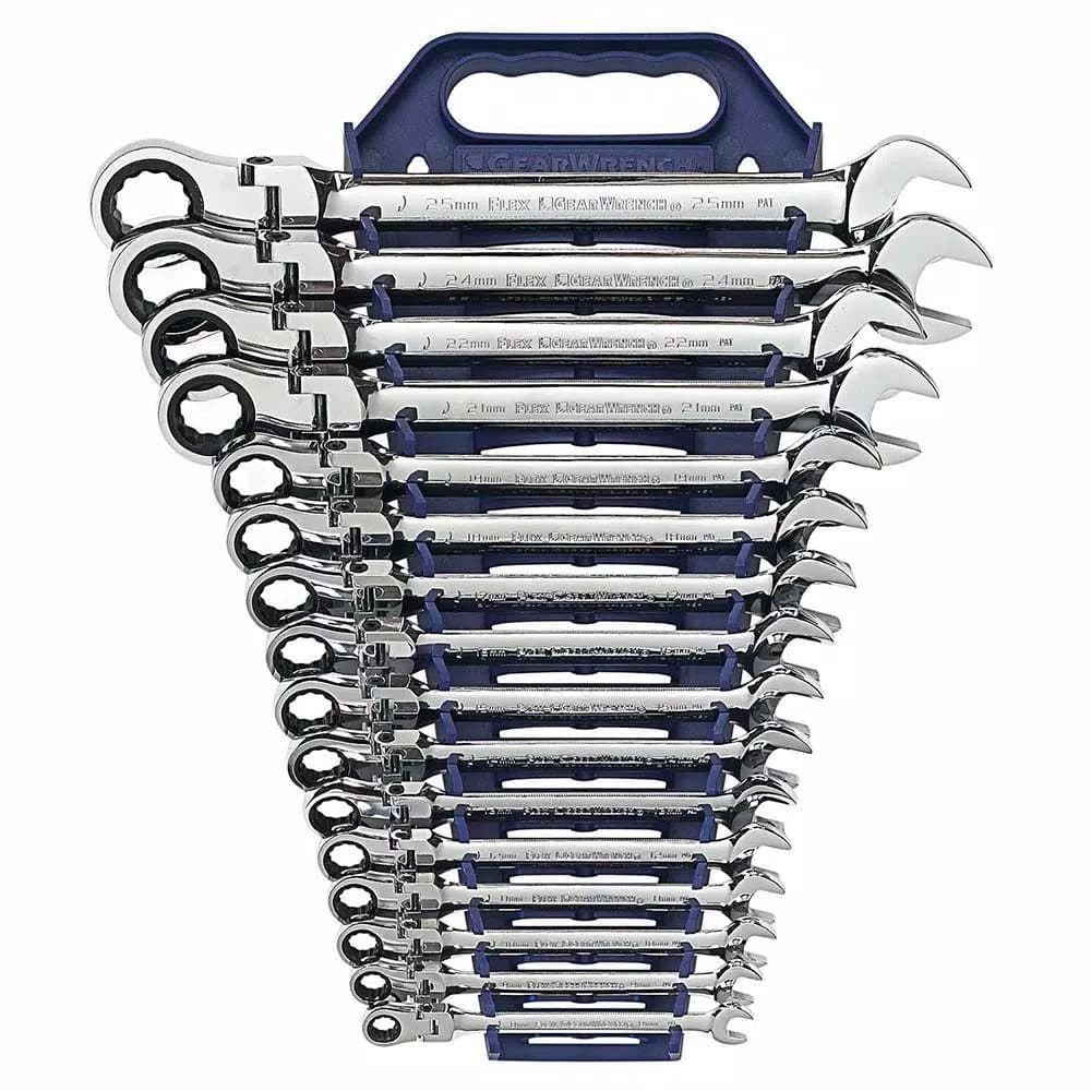 GEARWRENCH 16-Piece Metric Flex-Head Ratcheting Combination Wrench Set