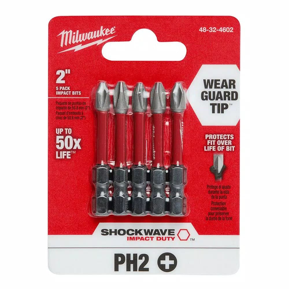 Milwaukee SHOCKWAVE 2 in. Phillips #2 Impact Duty Steel Power Bits, 5-Pack