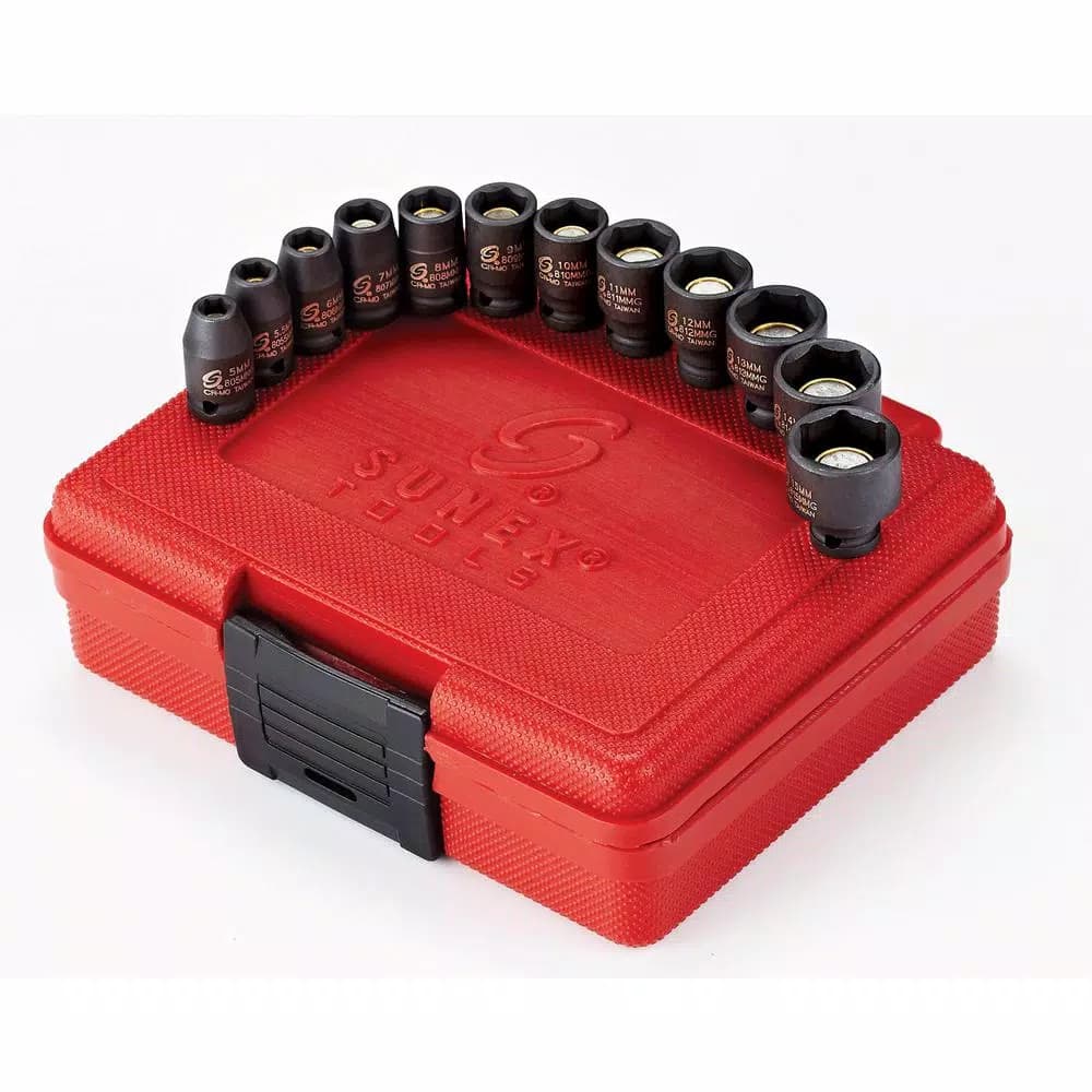 SUNEX TOOLS 12-Piece Metric Deep Impact Socket Set, 1/4 in. Drive, Magnetized