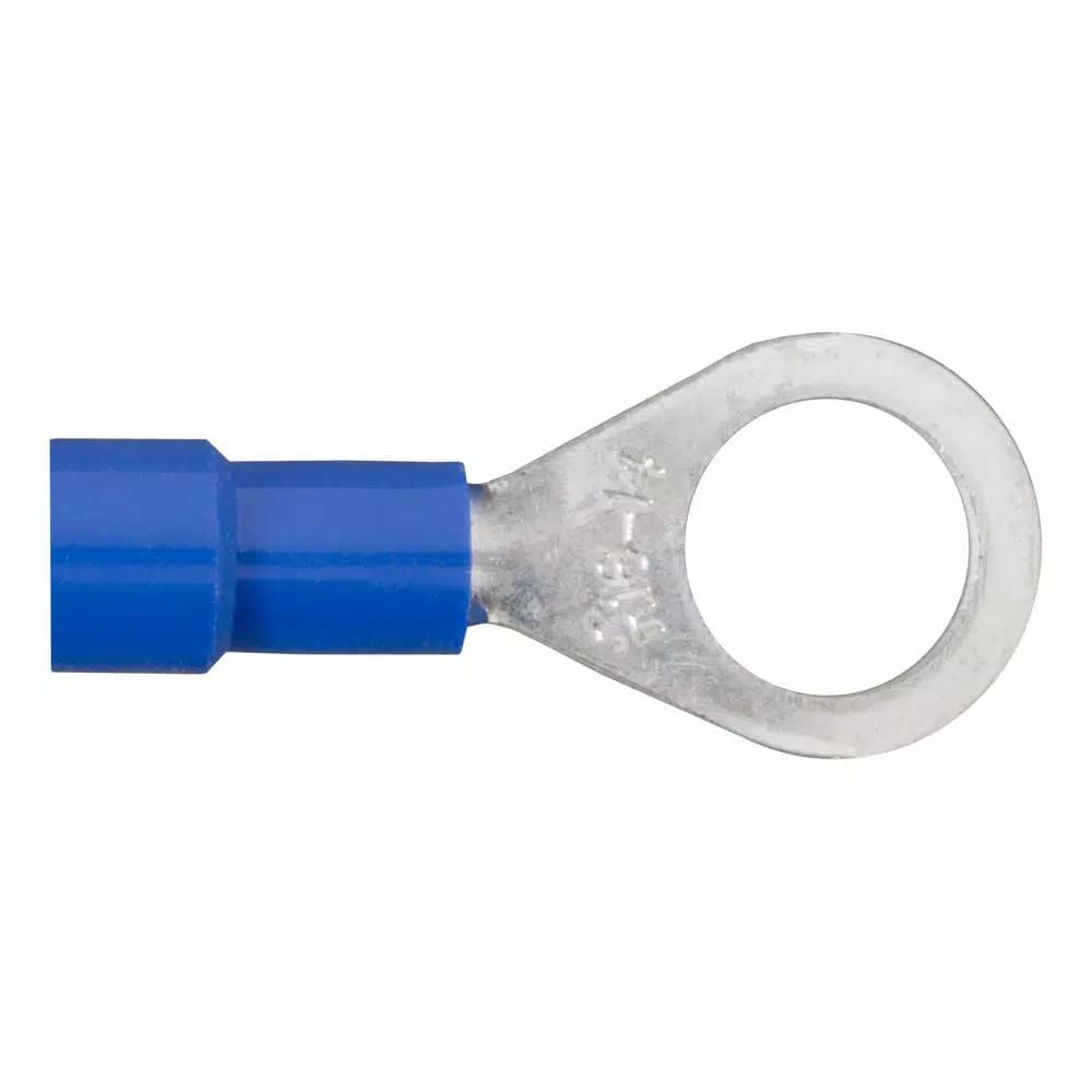 CURT Ring Terminals, 16-14 AWG Wire Gauge, 5/16 in Stud Size, Blue, 100-Pack