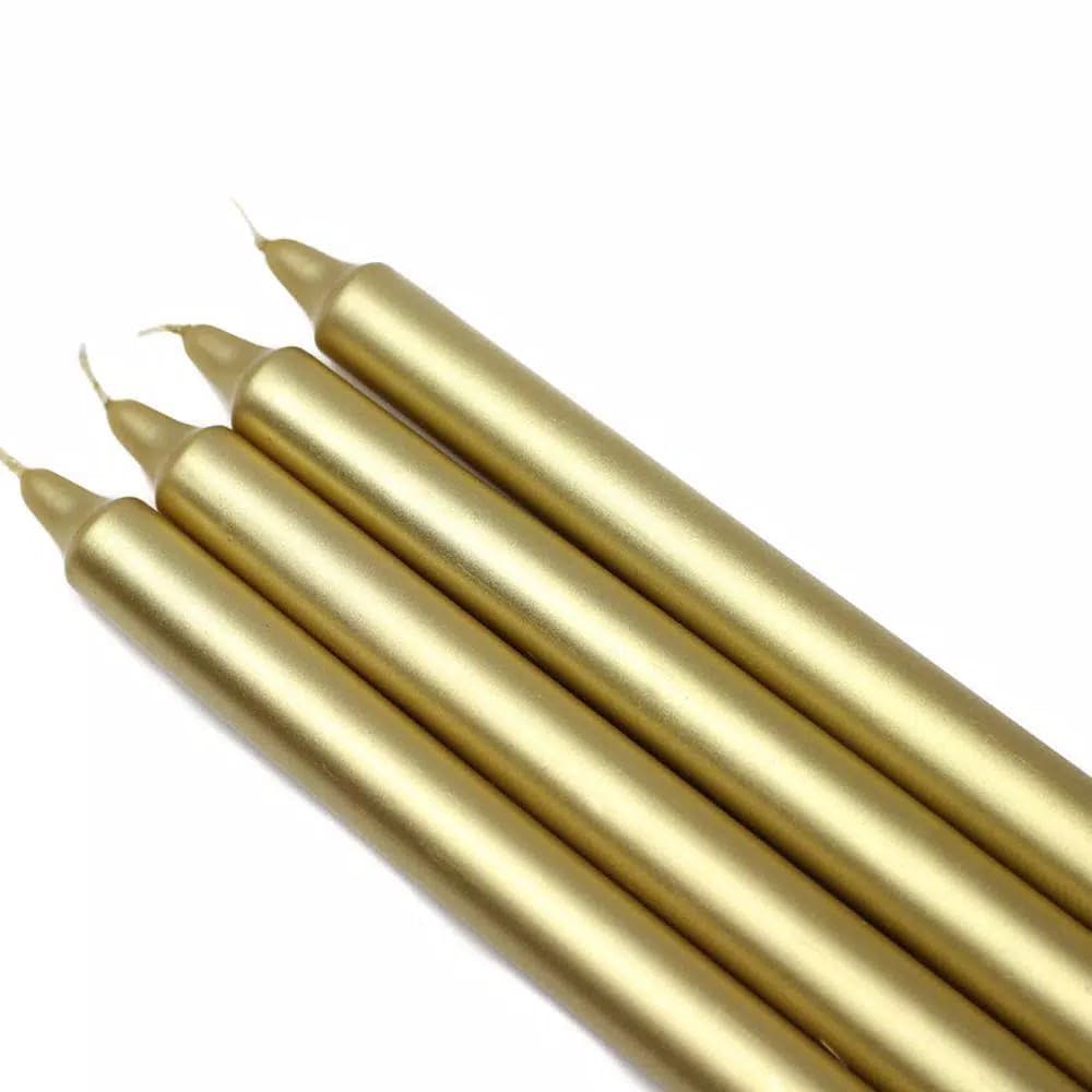 Zest Candle 10 in. Metallic Gold Straight Taper Candles, 12-Set