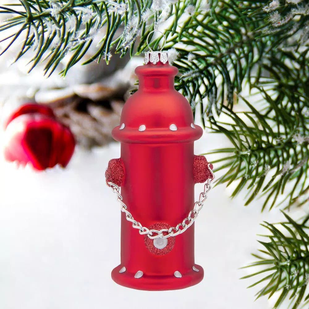 Design Toscano 5 in. Fire Hydrant Blown Glass Holiday Ornament, Red