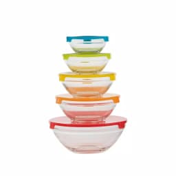 Home Basics 5-Piece Glass Bowl Set with Colorful Plastic Lids thumbnail 1