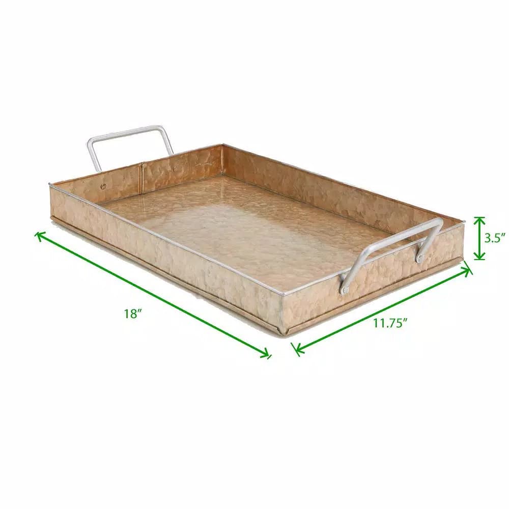 Mind Reader Copper Plated Galvanized Steel Rectangular Serving Tray with Handles, Brown