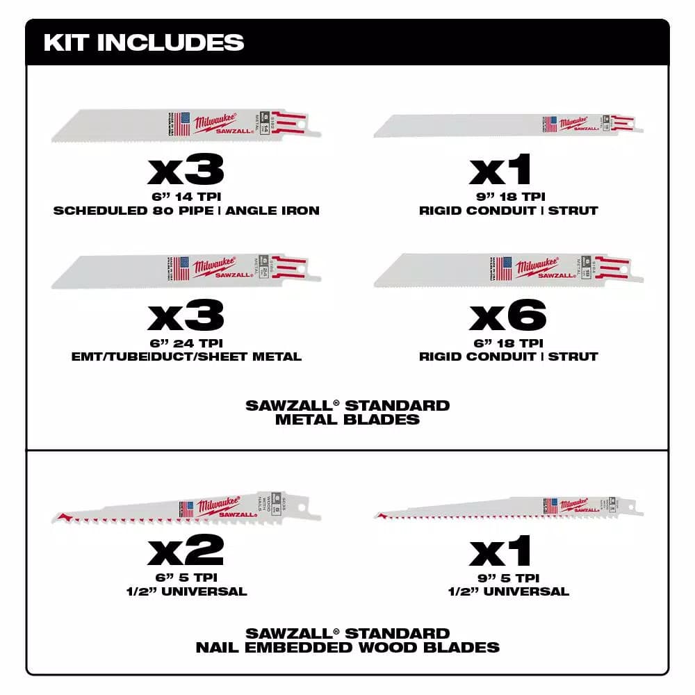 Milwaukee SAWZALL 16-Piece Bi-Metal Reciprocating Saw Blade Set for Wood and Metal