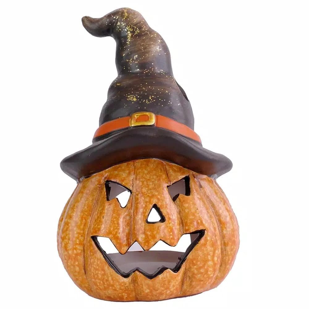 National Tree Company 7 in. Lighted Jack-O-Lantern Halloween Decoration with Witch Hat and Color-Changing LED Lights
