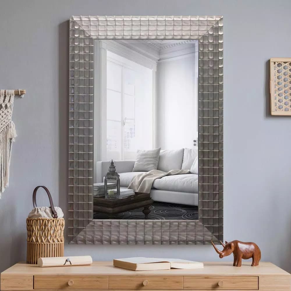 Yosemite Home Decor Pewter Blocks Beveled Glass Accent Mirror, 24 x 36 in.