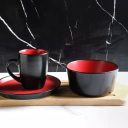 STONE LAIN 16-Piece Red and Black Stoneware Dinnerware Set, Service for 4 thumbnail 3