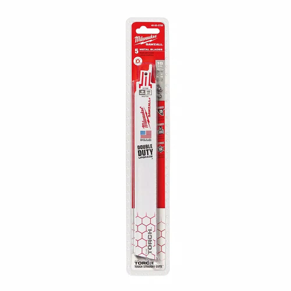 Milwaukee TORCH 9 in. 18 TPI Metal Cutting Reciprocating Saw Blades, 5-Pack