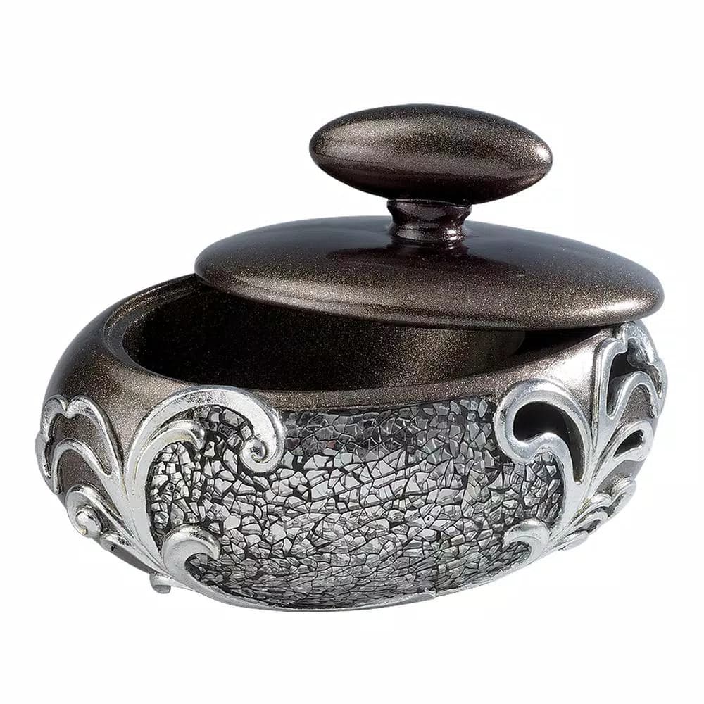 OK LIGHTING Pacifica Polyresin Decorative Oval Box with Lid, Gray Silver Glitter and Crackled Glass Accents