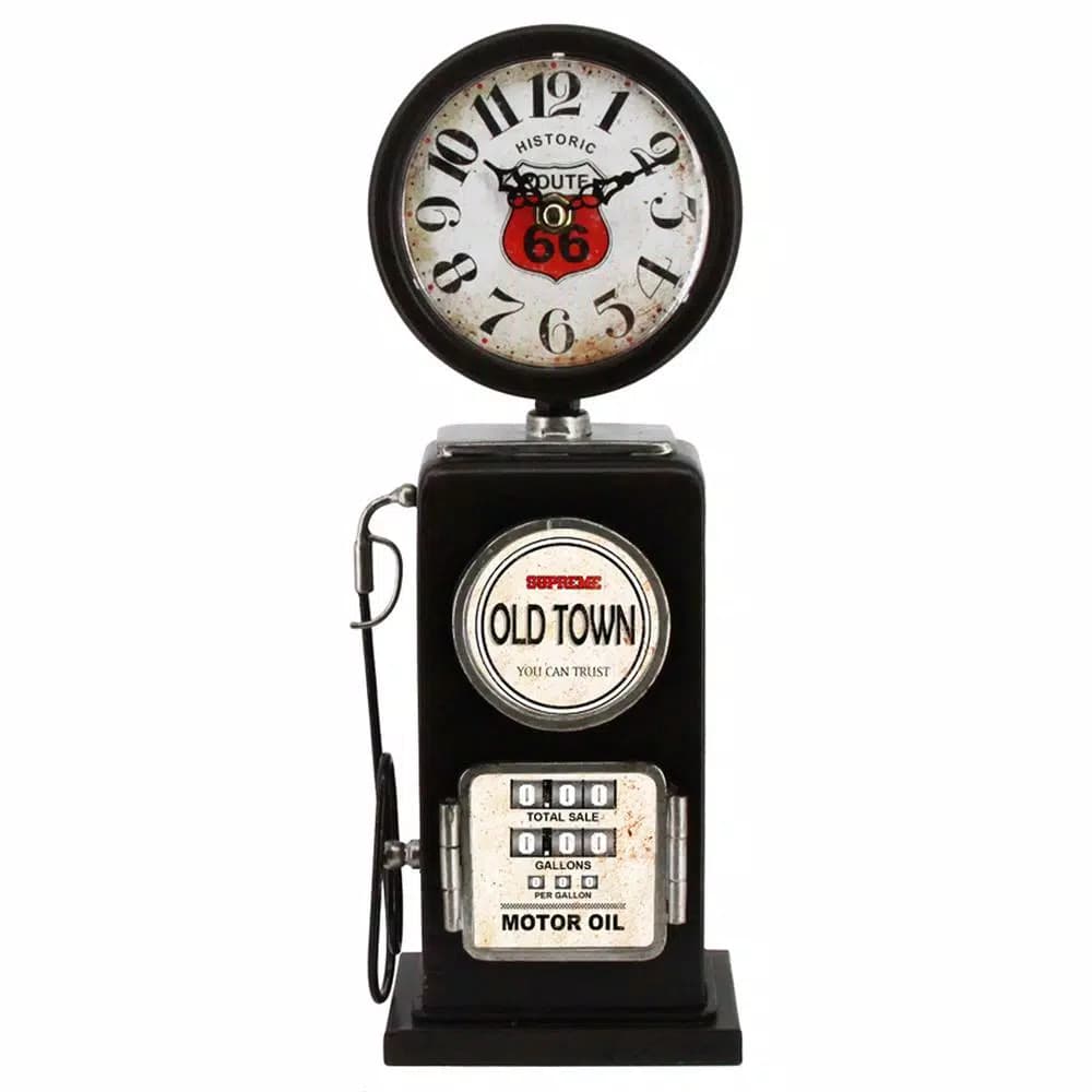 Yosemite Home Decor Old Town Black Gas Pump Table Top Analog Clock