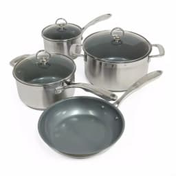 Chantal Induction 21 Steel 7-Piece Ceramic Nonstick Stainless Steel Cookware Set, Brushed Stainless Steel thumbnail 1