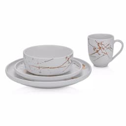 Stone Lain 32-Piece Porcelain Dinnerware Set, Gold Splash White Round Dishes for 8 thumbnail 2