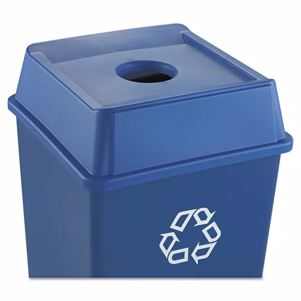 Rubbermaid Commercial Products Untouchable Blue Square Recycling Lid for 35 and 50 Gal. Trash Cans