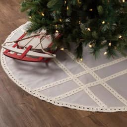 VHC Brands 60 in. Grey Margot Farmhouse Christmas Tree Skirt with Diamond Cut Lace thumbnail 4