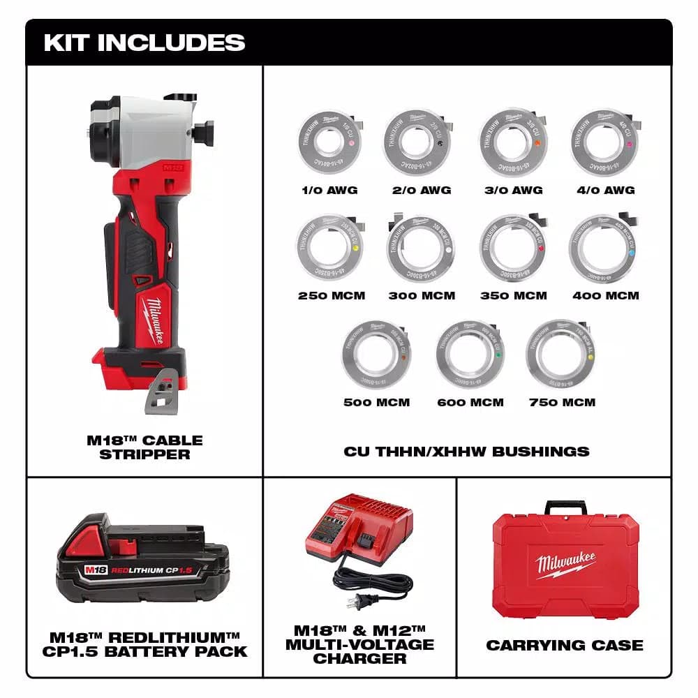 Milwaukee M18 Cordless Cable Stripper Kit for Cu THHN/XHHW Wire, 18V