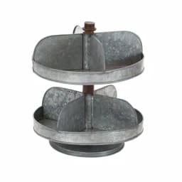 LITTON LANE Industrial Arts 2-Tier Iron Tray Stand with Galvanized Finish, Gray thumbnail 2